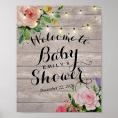 Baby shower Welkom Floral String Lights Barn Wood Poster (Voorkant)