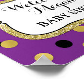 Baby shower Welkom Paarse Black Gold Confetti Poster (Hoek)