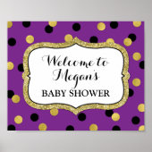Baby shower Welkom Paarse Black Gold Confetti Poster (Voorkant)