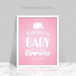 Baby shower Welkom Poster met olifant voor meisje