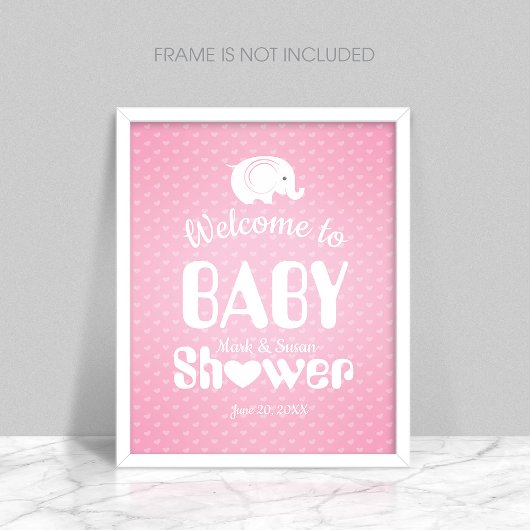 Baby shower Welkom Poster met olifant voor meisje