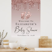 Baby shower Welkom Roos Gold Glitter Poster (Keuken)