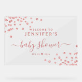 Baby shower Welkom Roos Gouden Glitter Confetti Acryl Bord (Voorkant)