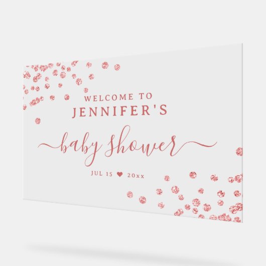 Baby shower Welkom Roos Gouden Glitter Confetti Acryl Bord (Hoek)