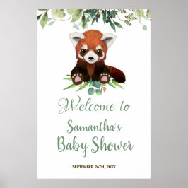 Baby shower Welkom Sign Cute Red Panda Beer Poster