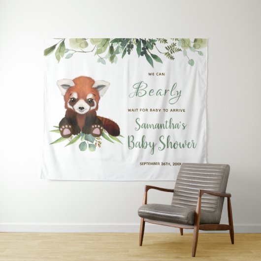 Baby shower Welkom Sign Cute Red Panda Beer Wandkleed (In Situ (horizontaal))