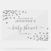 Baby shower Welkom Silver Glitter Confetti Acryl Bord (Voorkant)