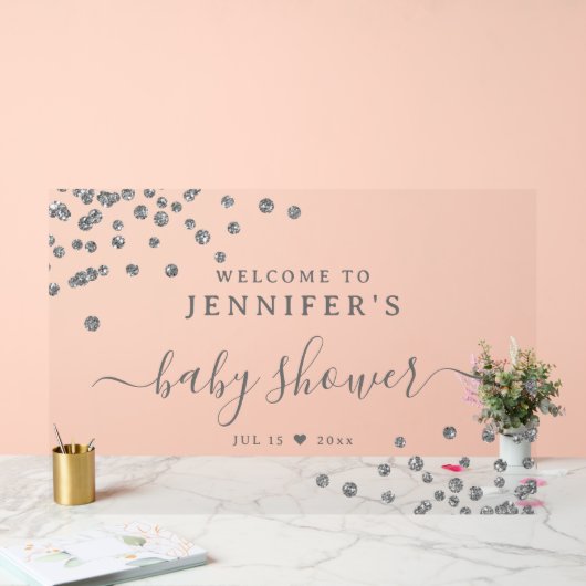 Baby shower Welkom Silver Glitter Confetti Acryl Bord (Huwelijk)