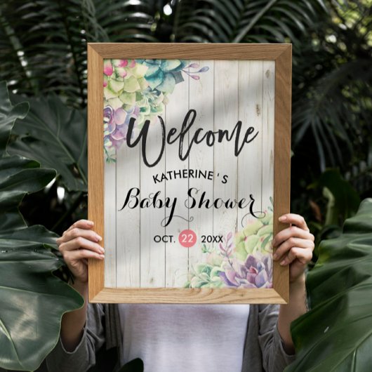 Baby shower Welkom Succulente Planten Rustisch Hou Poster
