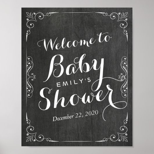 Baby shower Welkom zwart-wit karton Poster (Voorkant)
