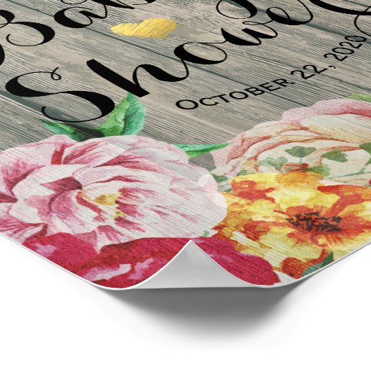 Baby shower Welkome Chic Flowers String Light Wood Poster (Hoek)