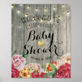 Baby shower Welkome Chic Flowers String Light Wood Poster (Voorkant)
