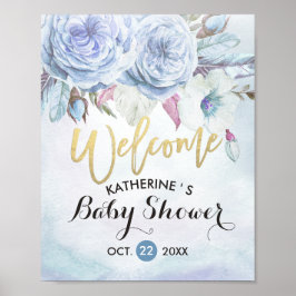 Baby shower Welkome Waterverf Boho Flower Feather Poster