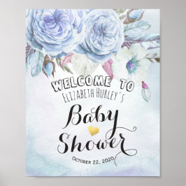 Baby shower Welkome Waterverf Boho Flower Feather Poster