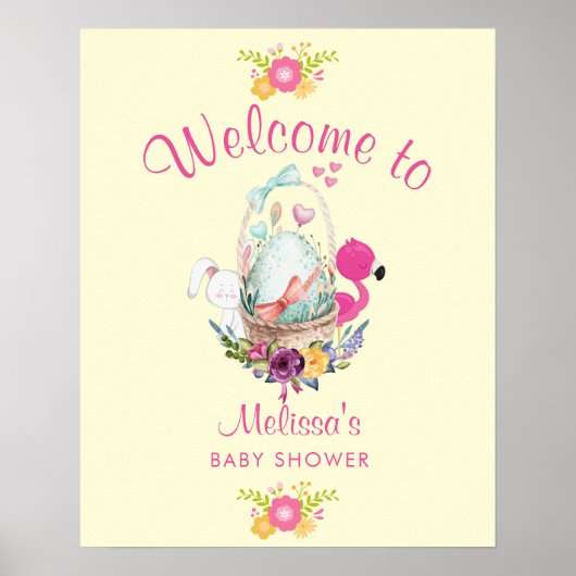 Baby shower Welkomstdieren en bloemen Poster (Voorkant)