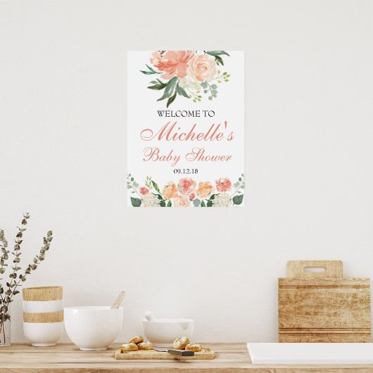 Baby shower Welkomstteken Aanwijzer Floral Boho Ru Poster (Keuken)