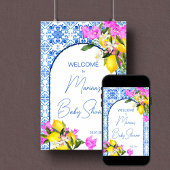 Baby shower welkomstteken Blauwe Tegels Poster