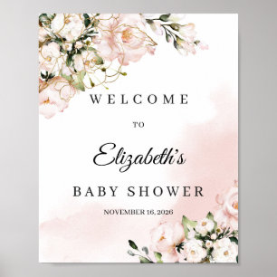 Baby shower welkomstteken boho blush roze floral poster