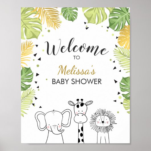 Baby shower Welkomstteken dierentuin Safari Oerwou Poster (Voorkant)
