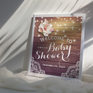 Baby shower Welkomstteken Floral Licht Hood Lace Poster