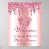 Baby shower Welkomstteken glitter Drip Pink Feet Poster (Voorkant)