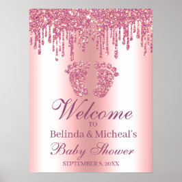 Baby shower Welkomstteken glitter Drip Pink Feet Poster