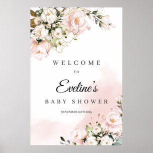 Baby shower welkomstteken poster boho roze goud