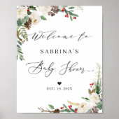 Baby shower Welkomstteken Roustic Winter Floral Poster (Voorkant)