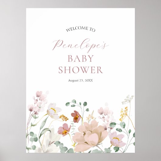 Baby shower Welkomstteken roze bloombloemen Poster (Voorkant)