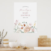 Baby shower Welkomstteken roze bloombloemen Poster (Keuken)