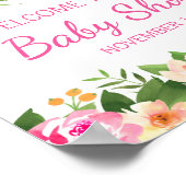 Baby shower Welkomstteken Roze en Groene Floral Poster (Hoek)