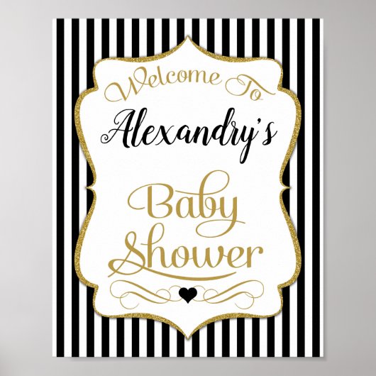 Baby shower Welkomstteken Zwart Gold Elegant Poster (Voorkant)