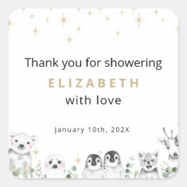 Baby shower Welkomstwinter Wonderland Dieren Vierkante Sticker