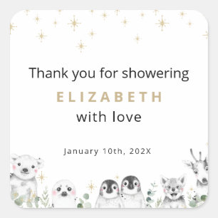 Baby shower Welkomstwinter Wonderland Dieren Vierkante Sticker