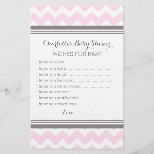 Baby shower wenst Baby Blush Grey Chevron (Voorkant)