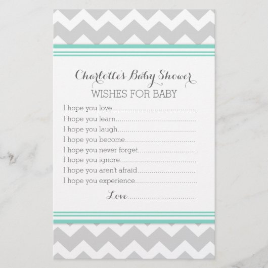 Baby shower wenst Baby Turquoise Gray Chevron (Voorkant)
