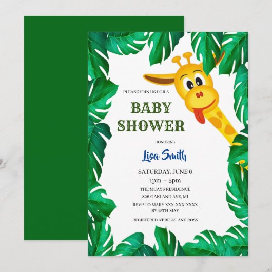Baby shower Whimsical Giraffe Safari Kaart (Voorkant / Achterkant)