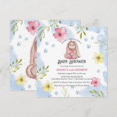 Baby shower Whimsical Girl Bunny Kaart (Voorkant / Achterkant)