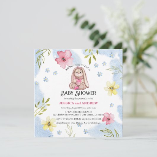 Baby shower Whimsical Girl Bunny Kaart (Staand voorkant)