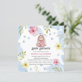 Baby shower Whimsical Girl Bunny Kaart