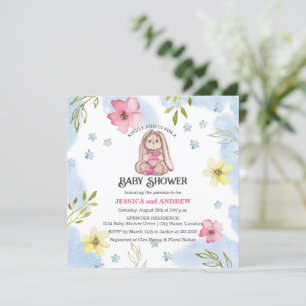 Baby shower Whimsical Girl Bunny Kaart