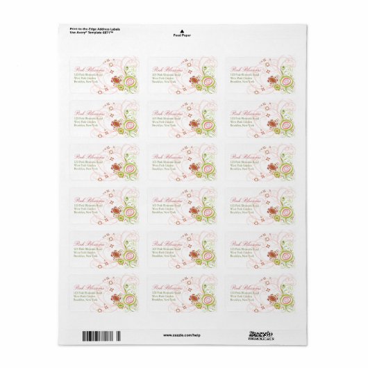 Baby shower Whimsical Pink Floral Blooms Adres Etiket (Full Sheet)