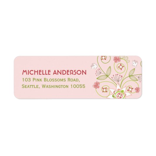 Baby shower Whimsical Pink Floral Blooms Adres Etiket (Voorkant)
