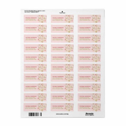 Baby shower Whimsical Pink Floral Blooms Adres Etiket (Full Sheet)