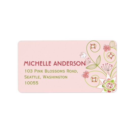 Baby shower Whimsical Pink Floral Blooms Adres Etiket (Voorkant)