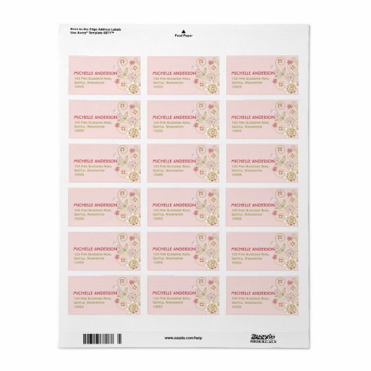 Baby shower Whimsical Pink Floral Blooms Adres Etiket (Full Sheet)