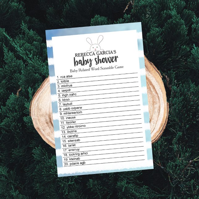 Baby shower White Bunny Blue Word Scramble Game (Creator heeft geüpload)