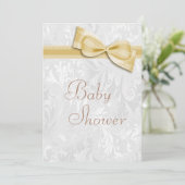 baby shower White Damask en Faux Bow Kaart (Staand voorkant)