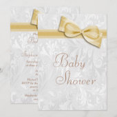 baby shower White Damask en Faux Bow Kaart (Voorkant / Achterkant)