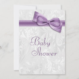 baby shower White Damask en Faux Paars Bow Kaart